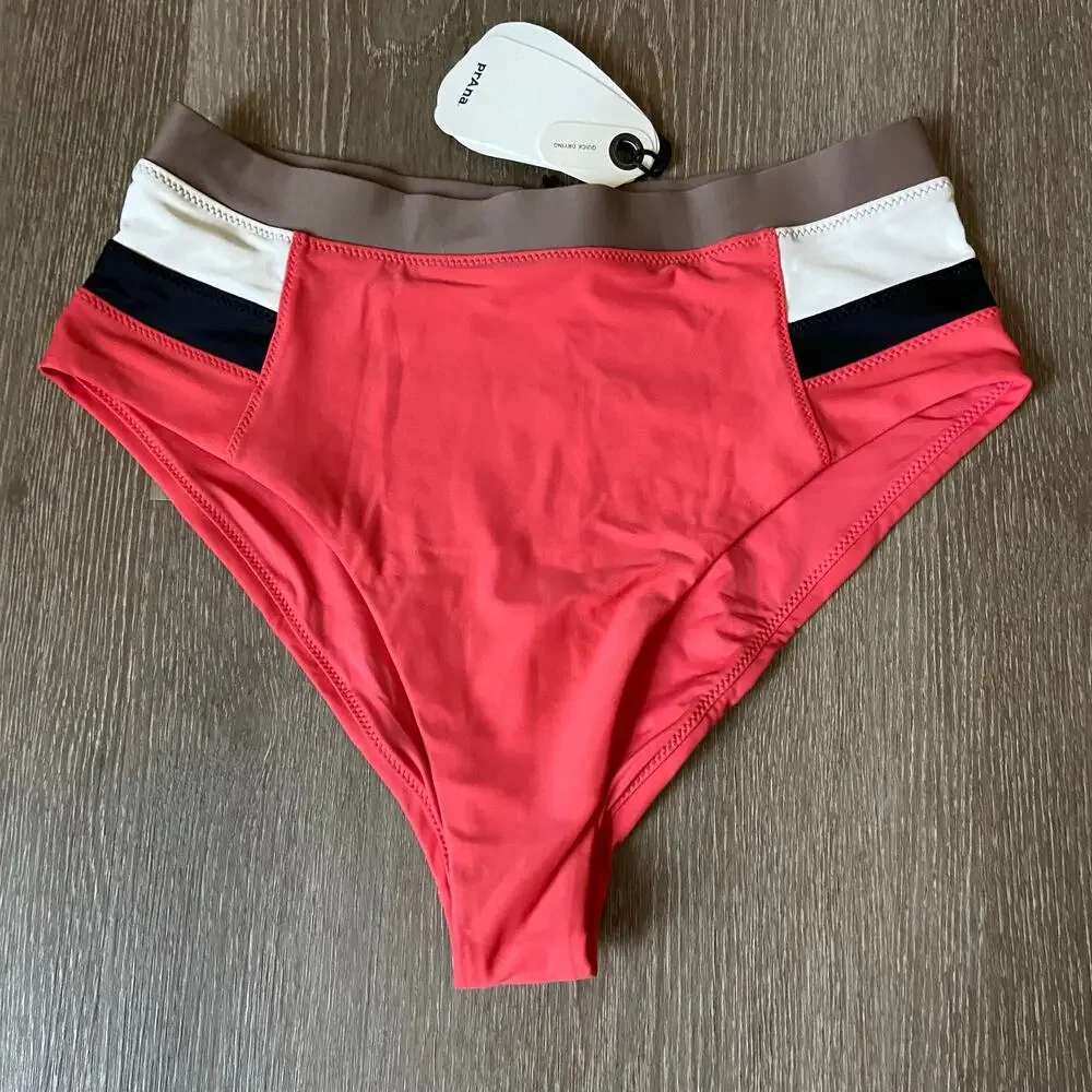 Prana Baja Bound Adjustable Top & 2 Swim Bottoms Size S Colorblock Bikini Bundle